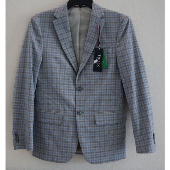 Tommy Hilfiger Mens Sz 36R Gray/Light Blue Check The Flex Modern-Fit Blazer $295 - Picture 1 of 14